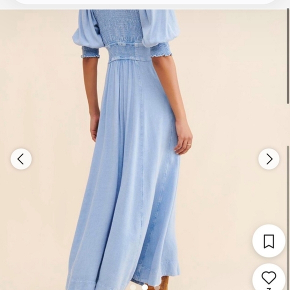 Free People String of Hearts Smocked V-neck Cut-out Button-Down Maxi Dre… - Picture 6 of 14